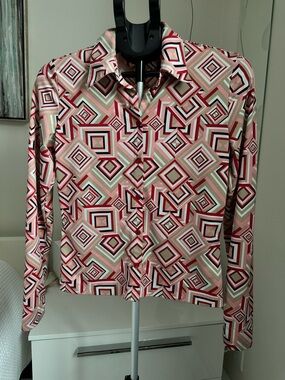 Mexx VTG Small Geometric Button-Down Shirt - Pink, Beige & White